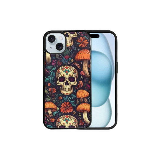 iPhone 15 Plus Case — Mushrooms And Skulls, Custom Made Phone Cover