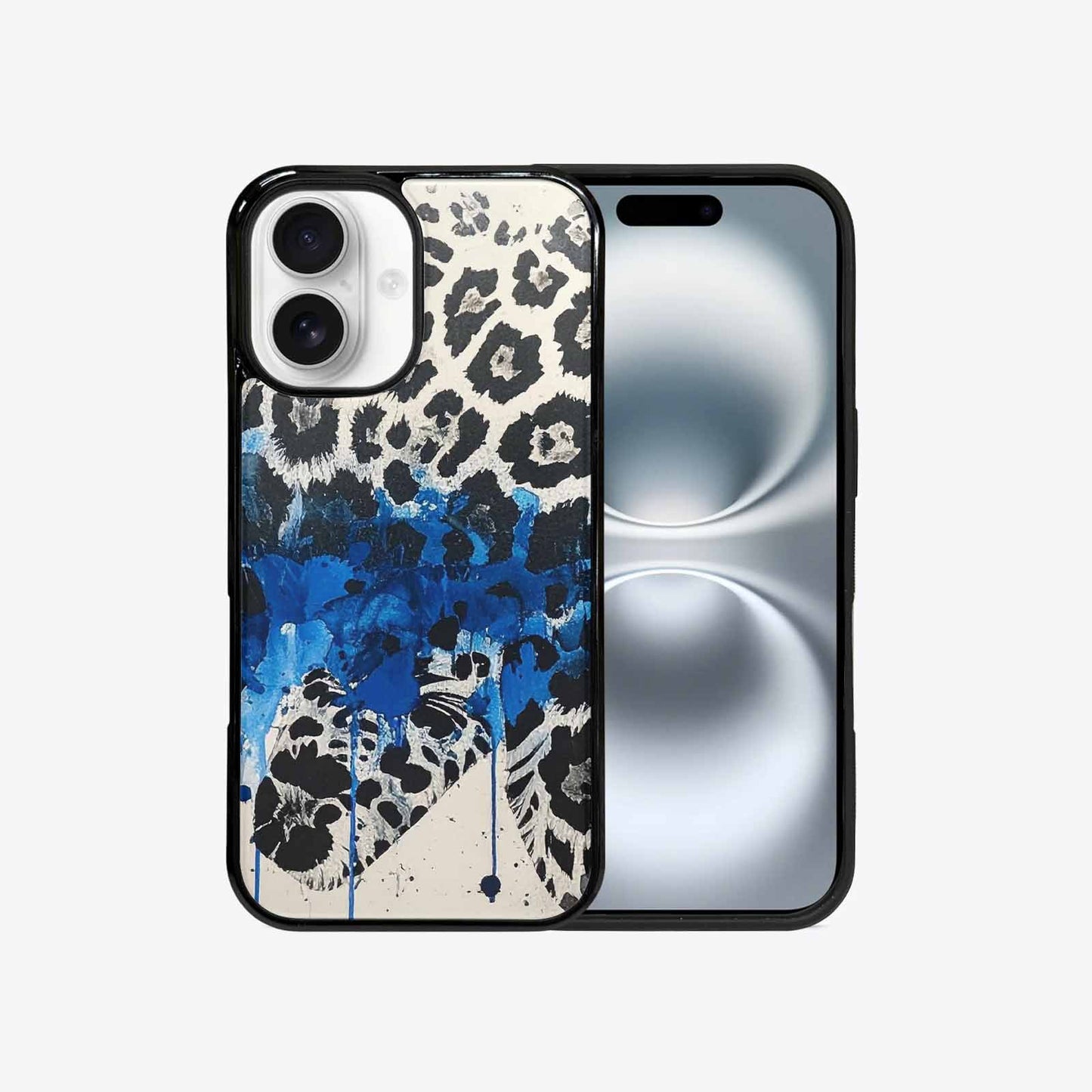 iPhone 16 Case — Animal Print Black Blue Ink Animal, Personalized Phone Case