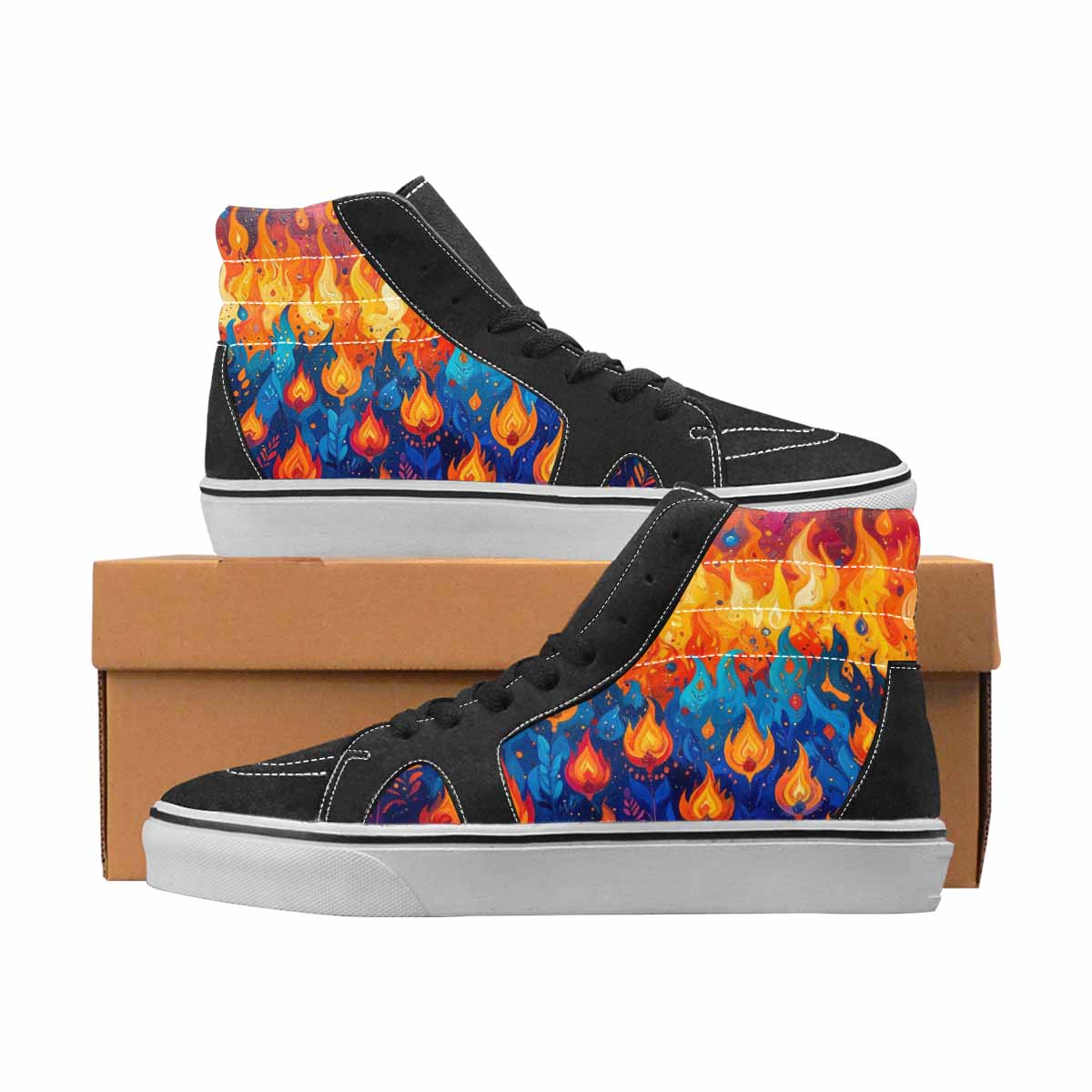 WOMEN'S Flames Full Color High Top Canvas Artist-designed Grunge Custom Sneakers