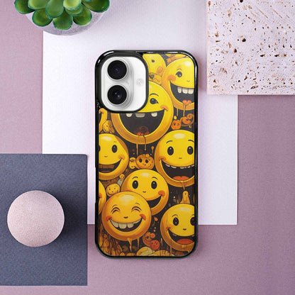 iPhone 16 Case — Melting Moon Smiley Red Splatt, Original Design Phone Case
