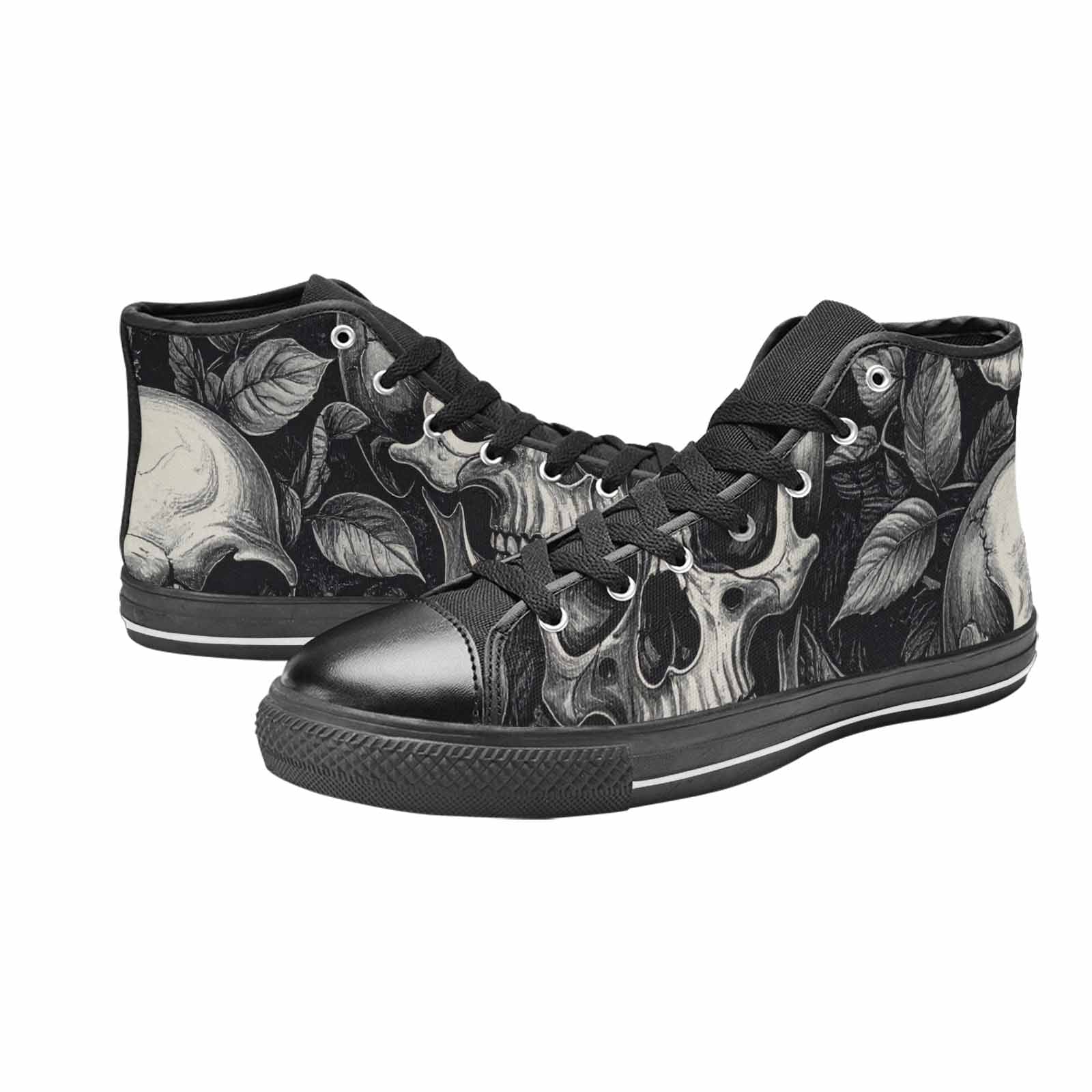 MEN'S Skulls Roses Black Ink High Top Canvas Grunge Sneakers