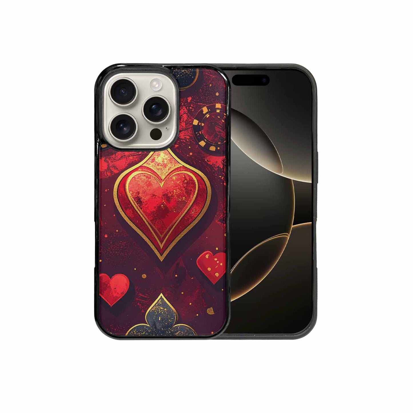 iPhone 16 Pro Case — Playing Card Suits Pattern Poker Chips, Custom Phone Case