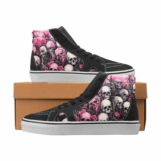 WOMEN'S Skulls Black & Pink Ink High Top Canvas Custom Design Wallpaper Art Handmade Custom Shoes