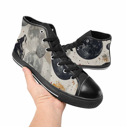 MEN'S Wolf Silhouette Moon High Top Canvas Vivid Custom Sneakers