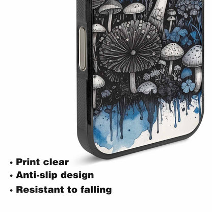 iPhone 16 Pro Max Case — Mushrooms General Black Blue Ink Mushrooms, Original Design Phone Case