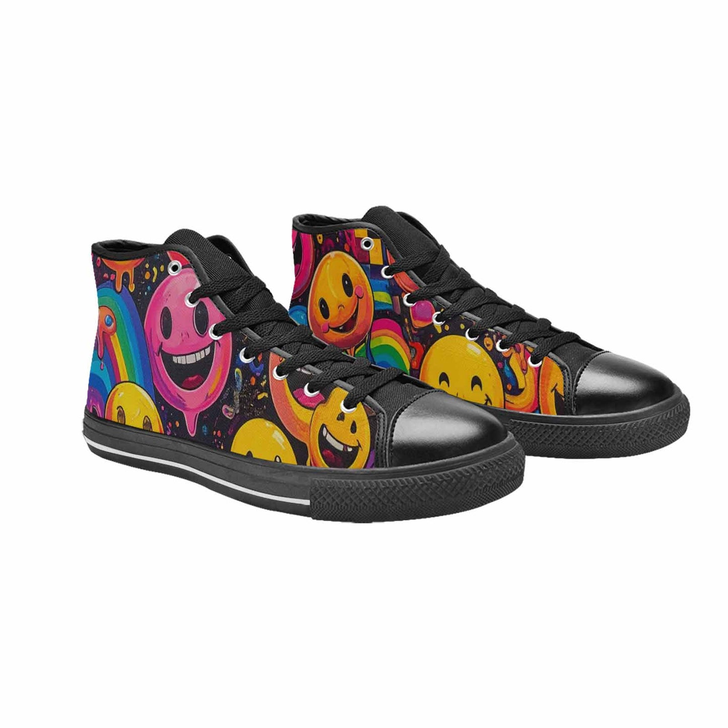 MEN'S Yellow Smiley Face High Top Canvas Grunge Sneakers