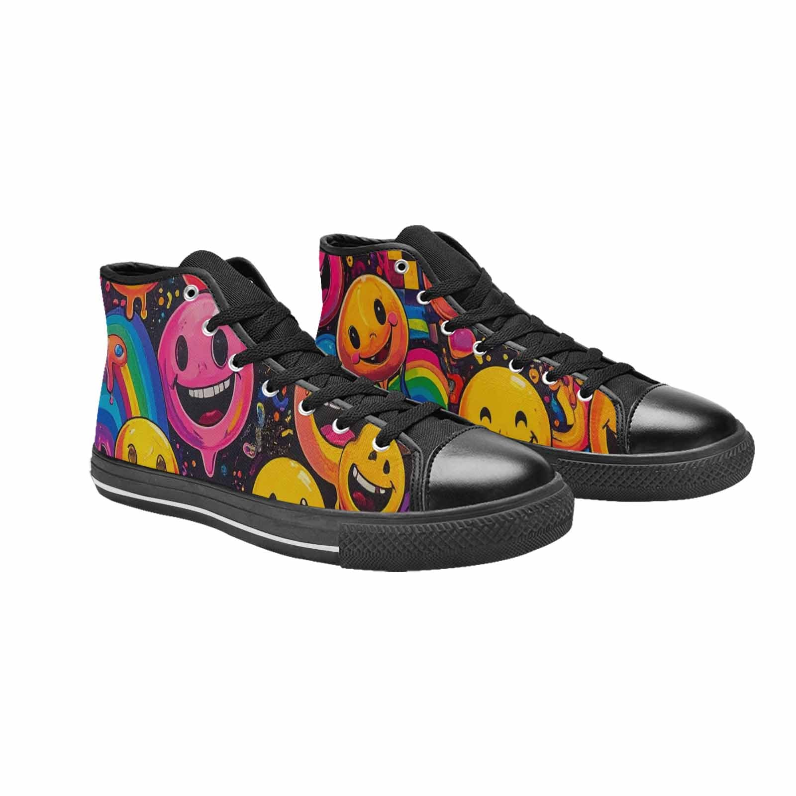 MEN'S Yellow Smiley Face High Top Canvas Grunge Sneakers