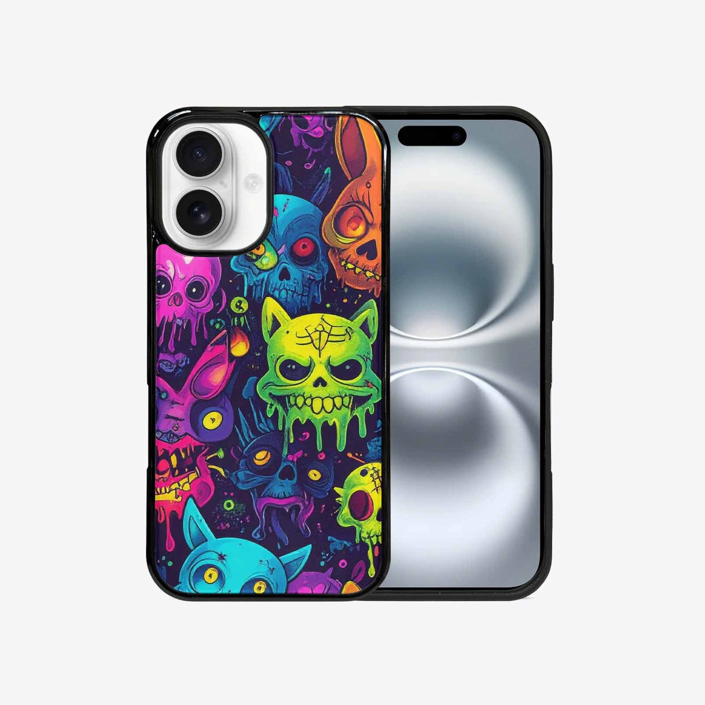 iPhone 16 Case — Mixed Toxic Glow Creature Pattern Hundreds, Custom Phone Case