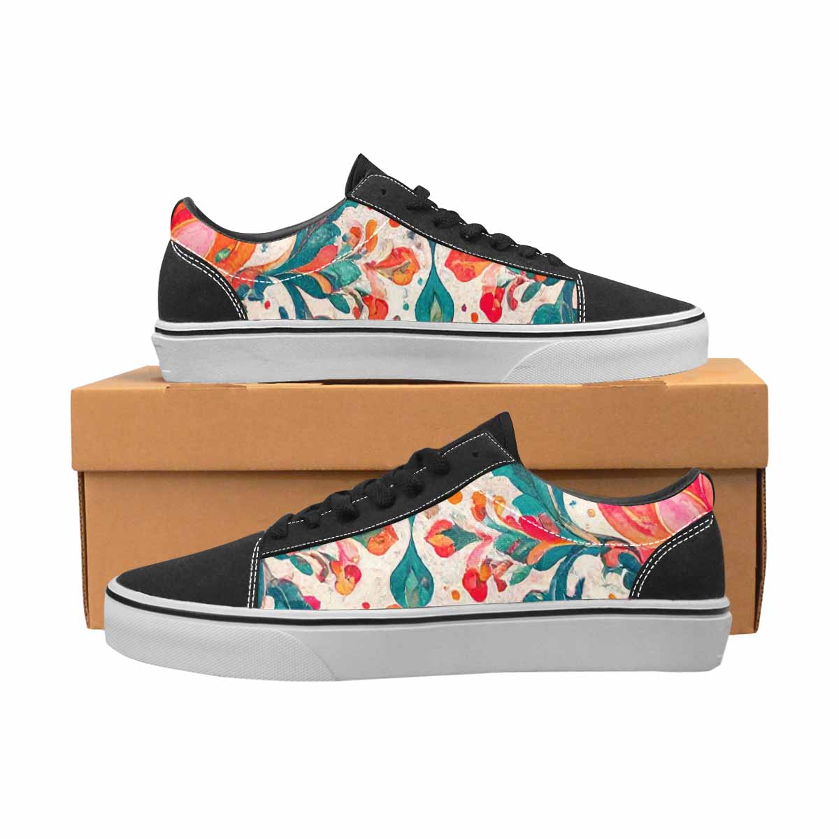 WOMEN'S Marble Floral Canvas Lace-Up Neon Fantasy Sneakers