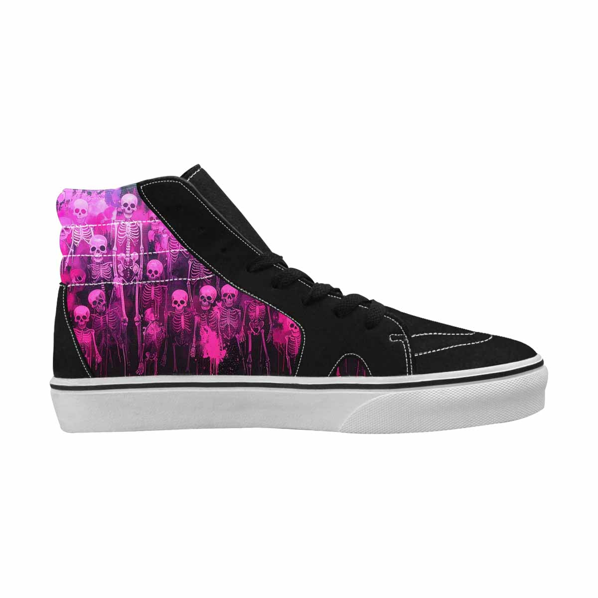 MEN'S Skeletons  Neon Pink High Top Canvas Cottagecore Sneakers