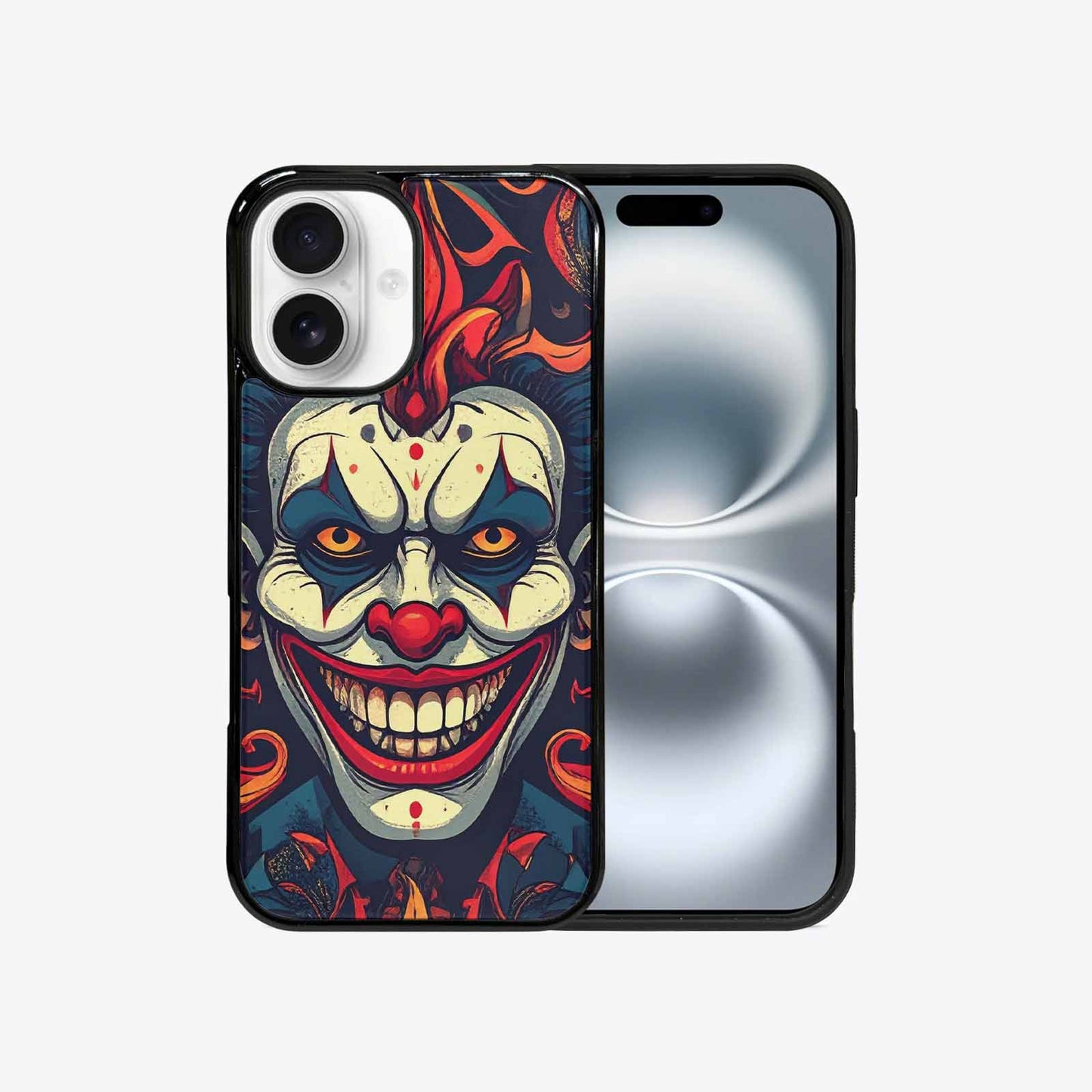 iPhone 16 Case — Evil Circus Heads Faces Overlapping Patterns, Custom Phone Case