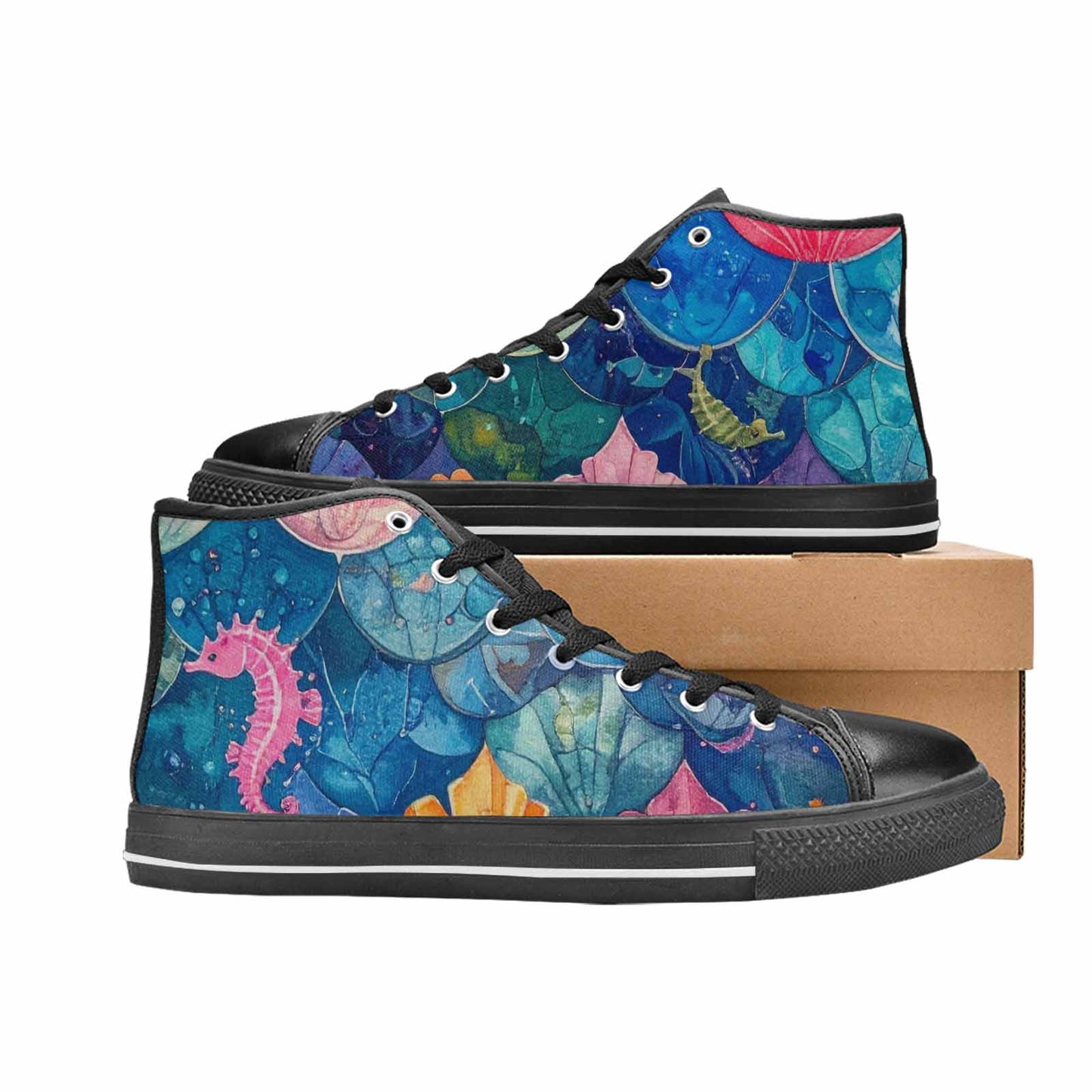 WOMEN'S Fish Scale Coral High Top Canvas Dreamcore Custom Shoes