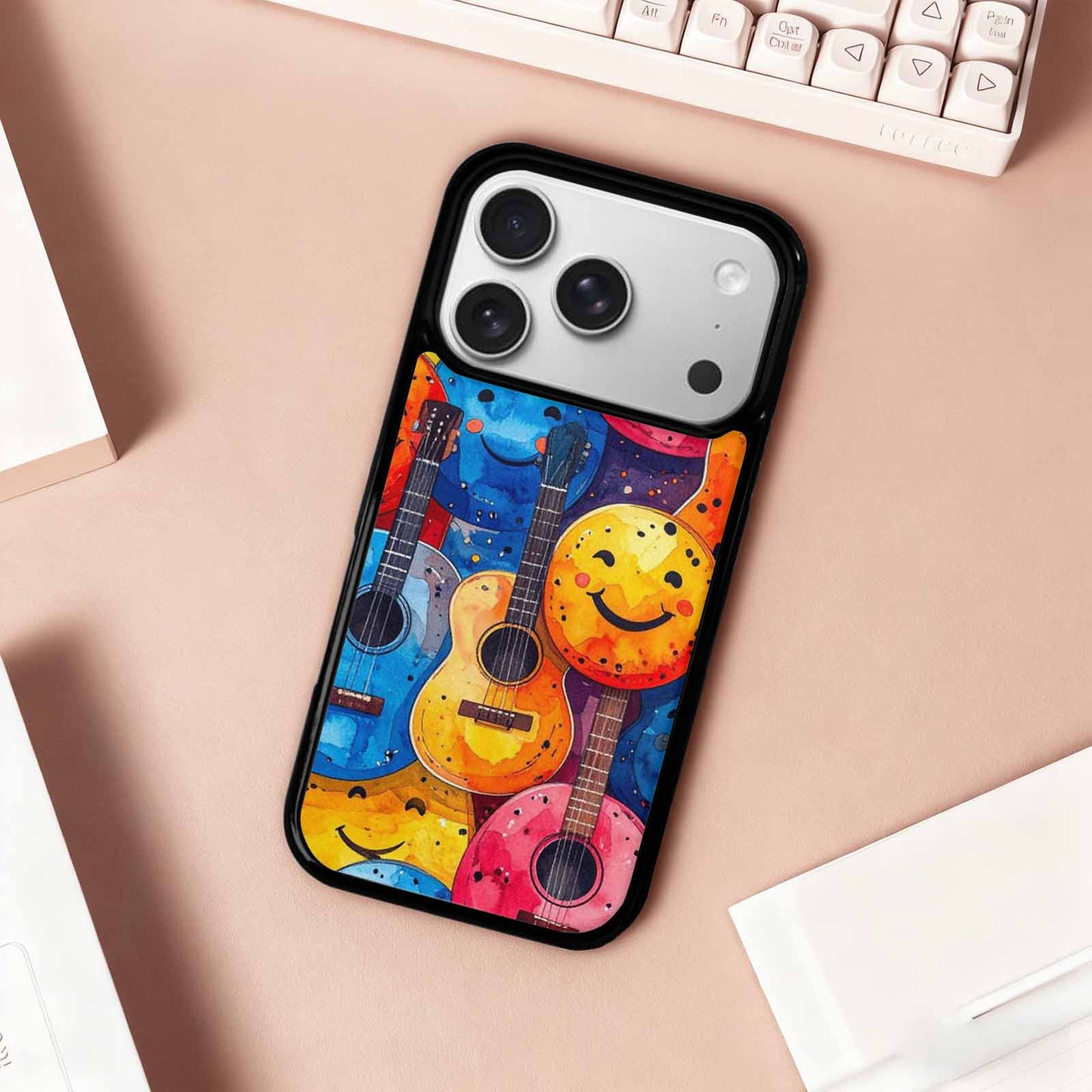 iPhone 17 Pro Case — Watercolor Smiley Face Guitar Watercolor Abstract, Customized Protective Case