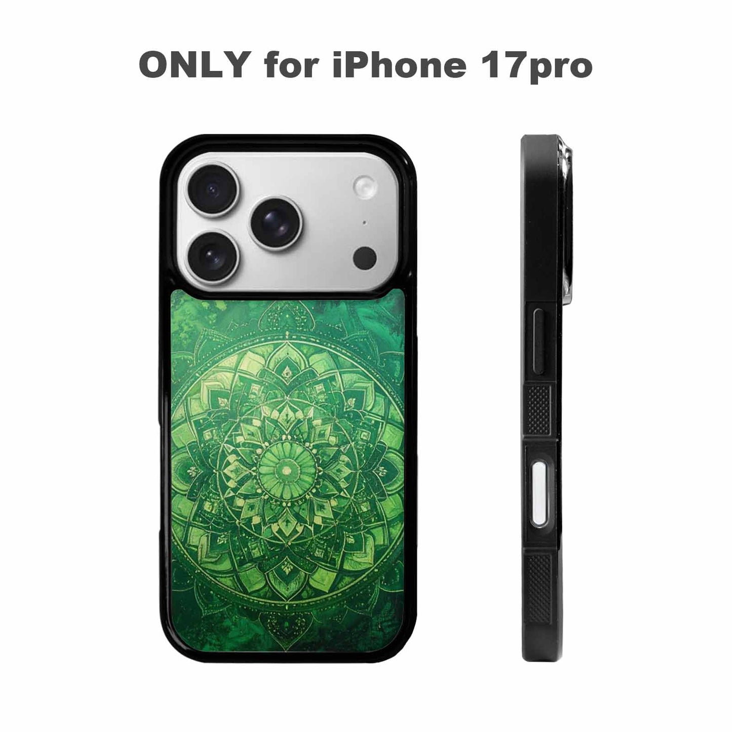 iPhone 17 Pro Case — Green Mandala Bohemian Print Edge Original, Custom Art Phone Cover