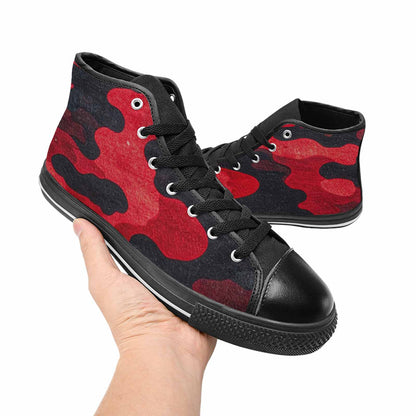 MEN'S Tactical Camo Red Black High Top Canvas Dark Academia Custom Sneakers