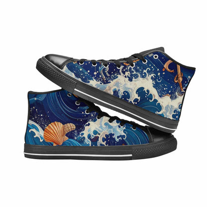 WOMEN'S Ocean Wave High Top Canvas Vibrant Chaos Custom Sneakers