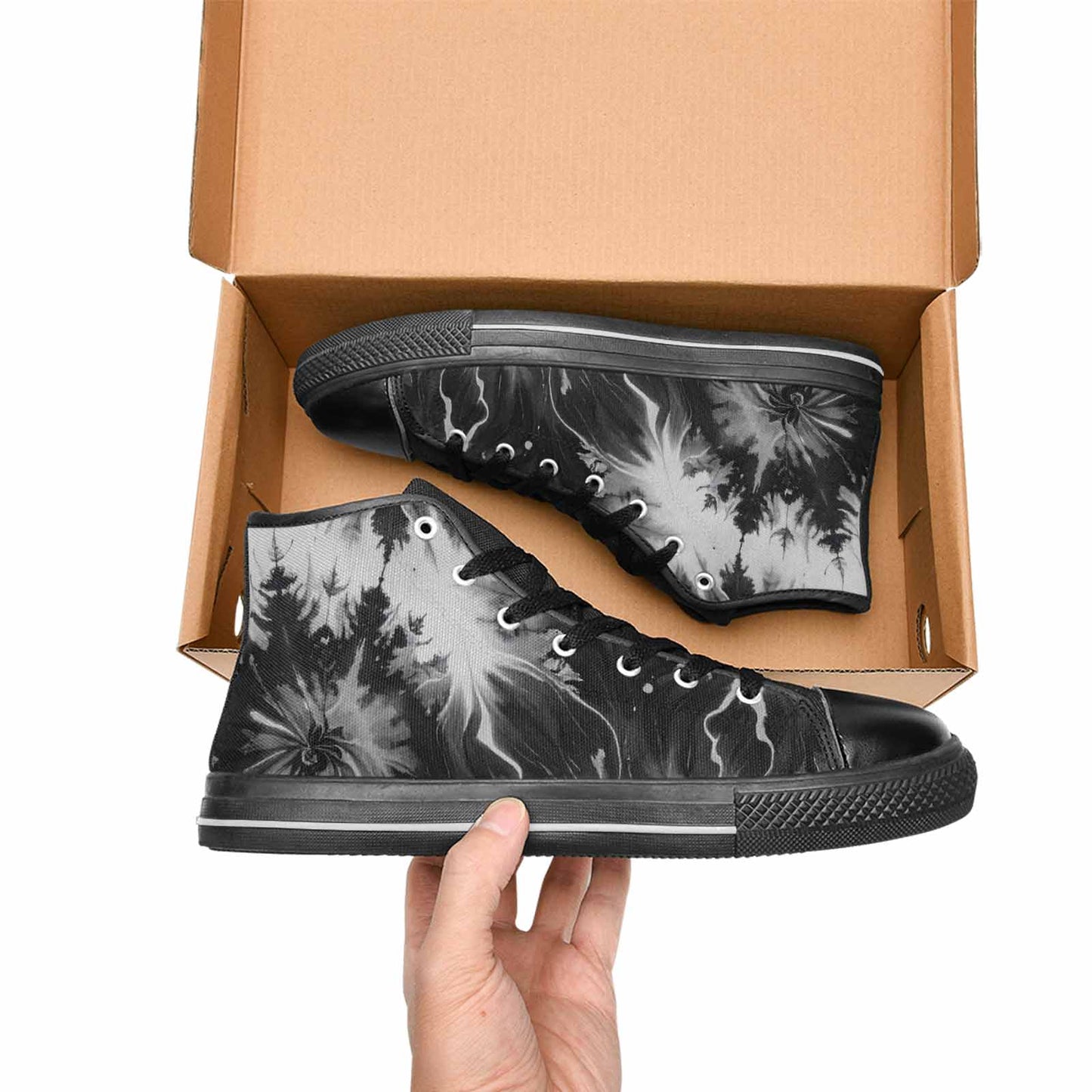 MEN'S Tie Dye Acid Wash Black White High Top Canvas Dreamcore Custom Shoes