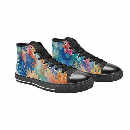 MEN'S Fish Scale Coral High Top Canvas Dark Academia Custom Sneakers