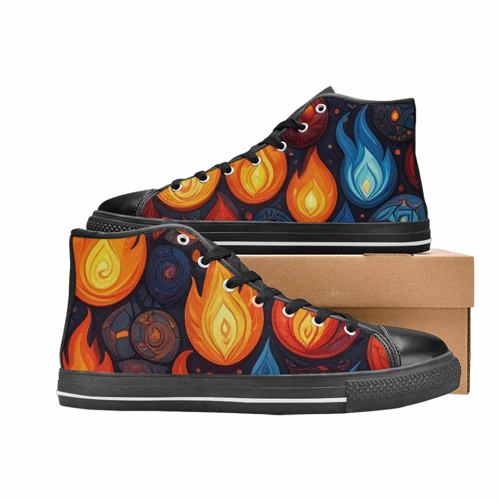 MEN'S Fire Flame High Top Canvas Dark Academia Custom Shoes