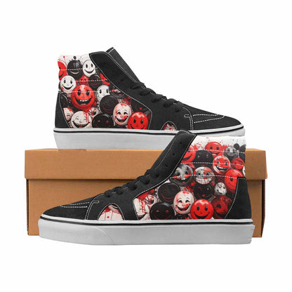 WOMEN'S Smiley Face Black & Red Ink High Top Canvas Graphic Print Cottagecore Custom Canvas Shoes