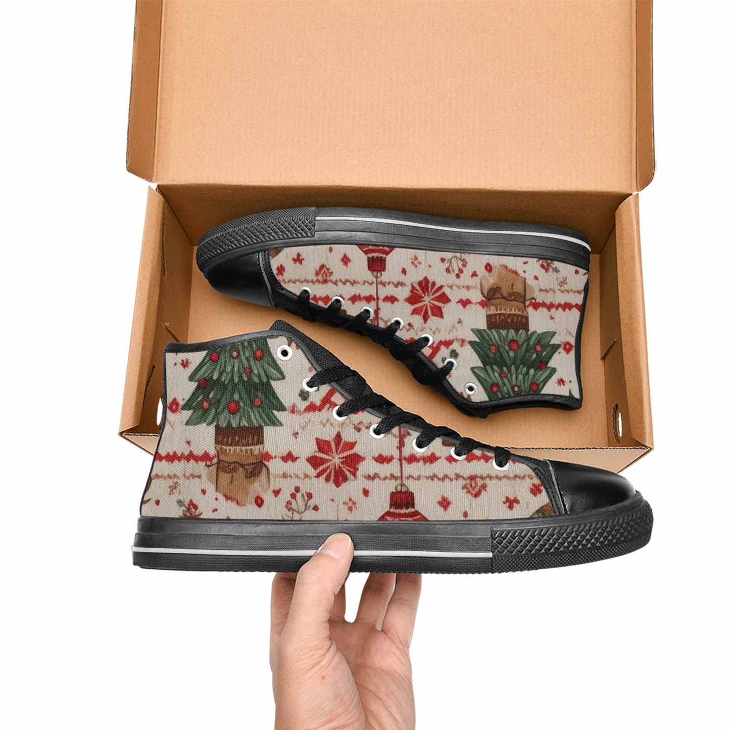 MEN'S Christmas Holly Snowflake High Top Canvas Neon Fantasy Sneakers