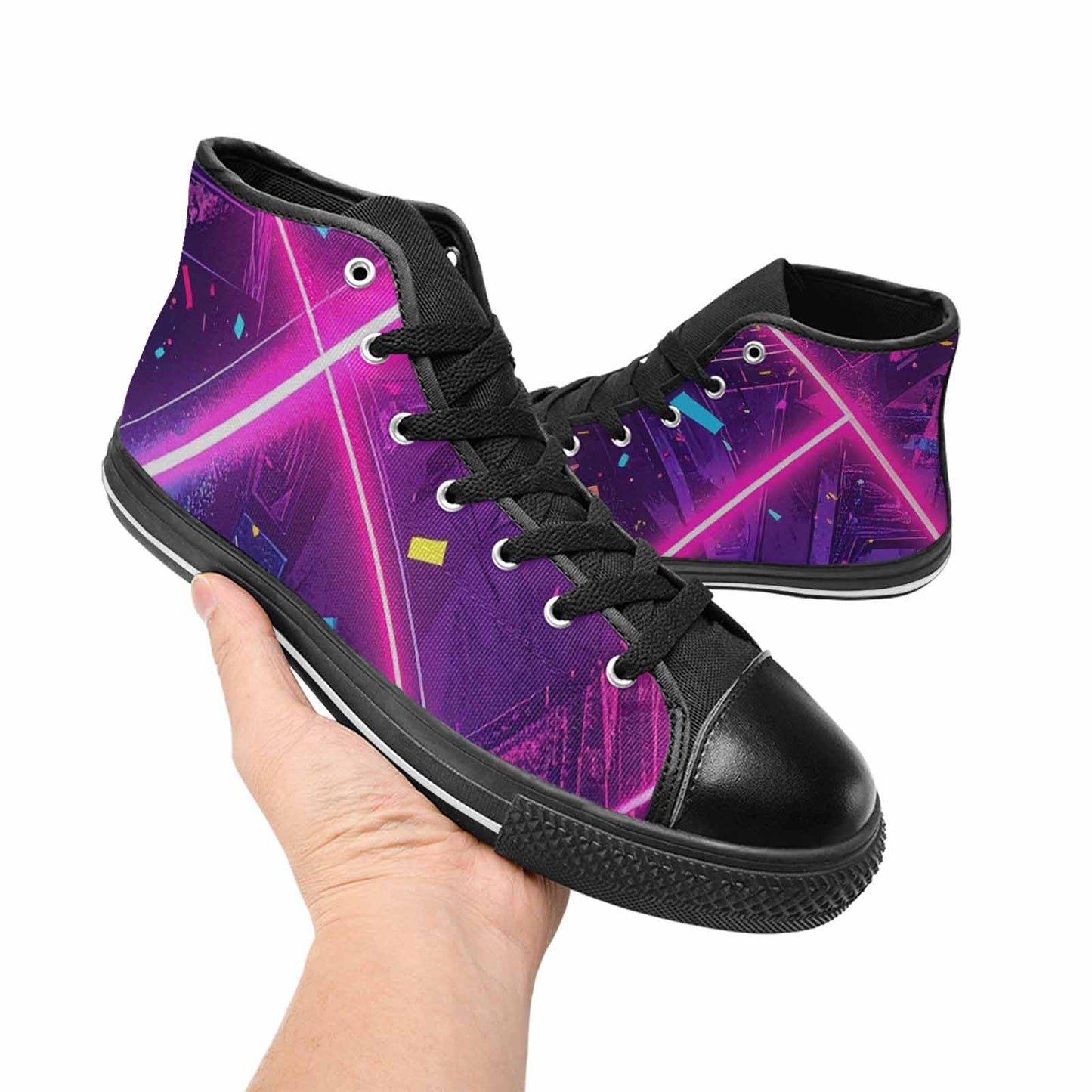 WOMEN'S Neon Grid Confetti High Top Canvas Grunge Sneakers