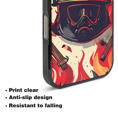 iPhone 16 Pro Case — Firefighter Pattern Flames Axes Helmets Seamless, Customized Protective Case