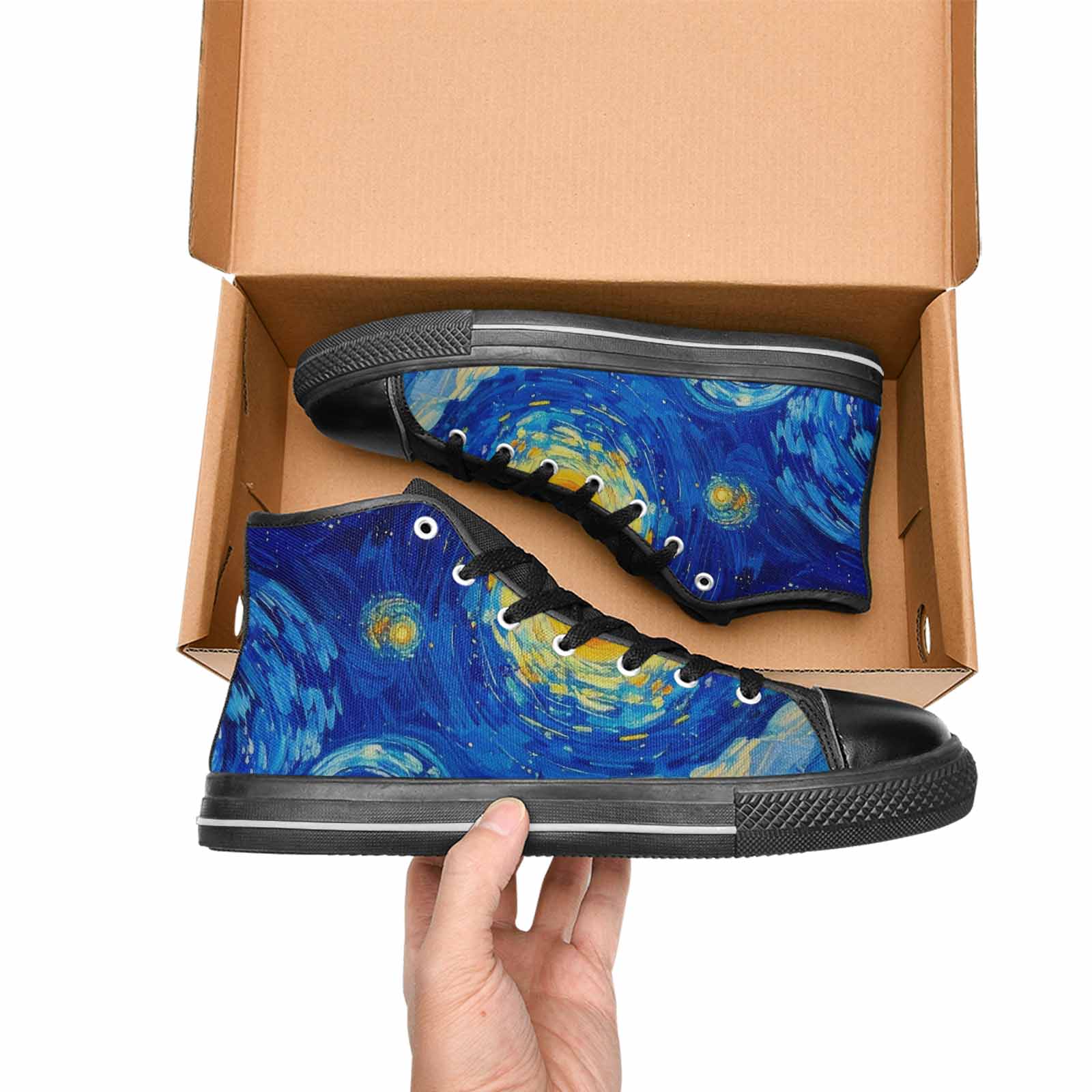 MEN'S Starry Night Van Gogh High Top Canvas Wallpaper Art Sneakers