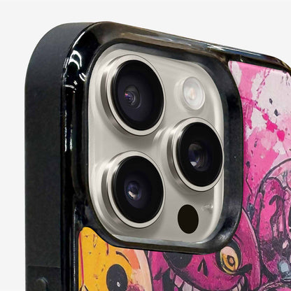 iPhone 15 Pro Max Case — Melting Moon Smiley Black Pink Ink, Custom Designed Case Cover