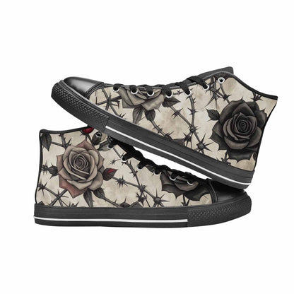 MEN'S Black Gothic Rose High Top Canvas Neon Fantasy Shoes