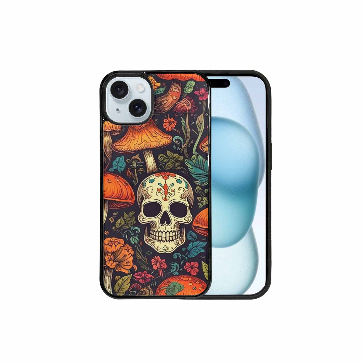 iPhone 15 Plus Case — Mushrooms And Skulls, Personalized Phone Case