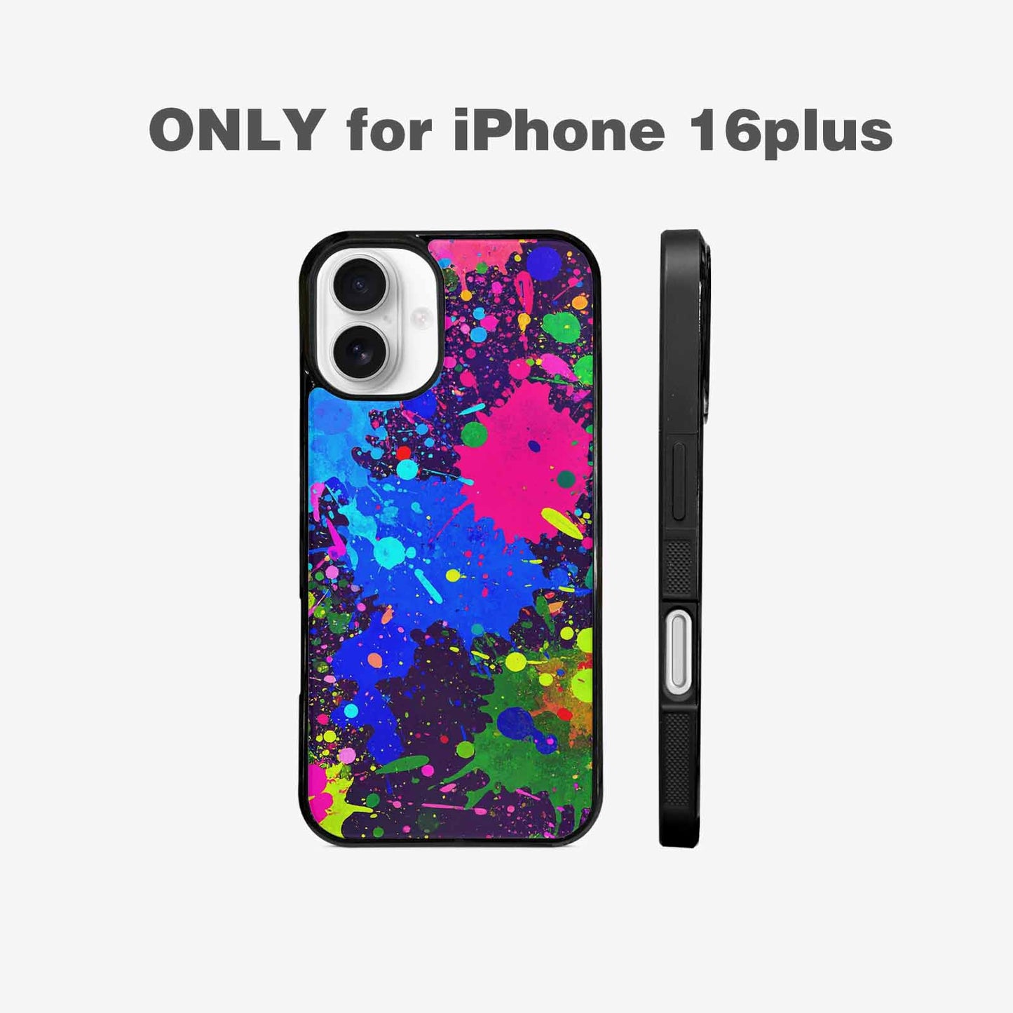 iPhone 16 Plus Case — Neon Paint Splatter Custom, Personalized Phone Case