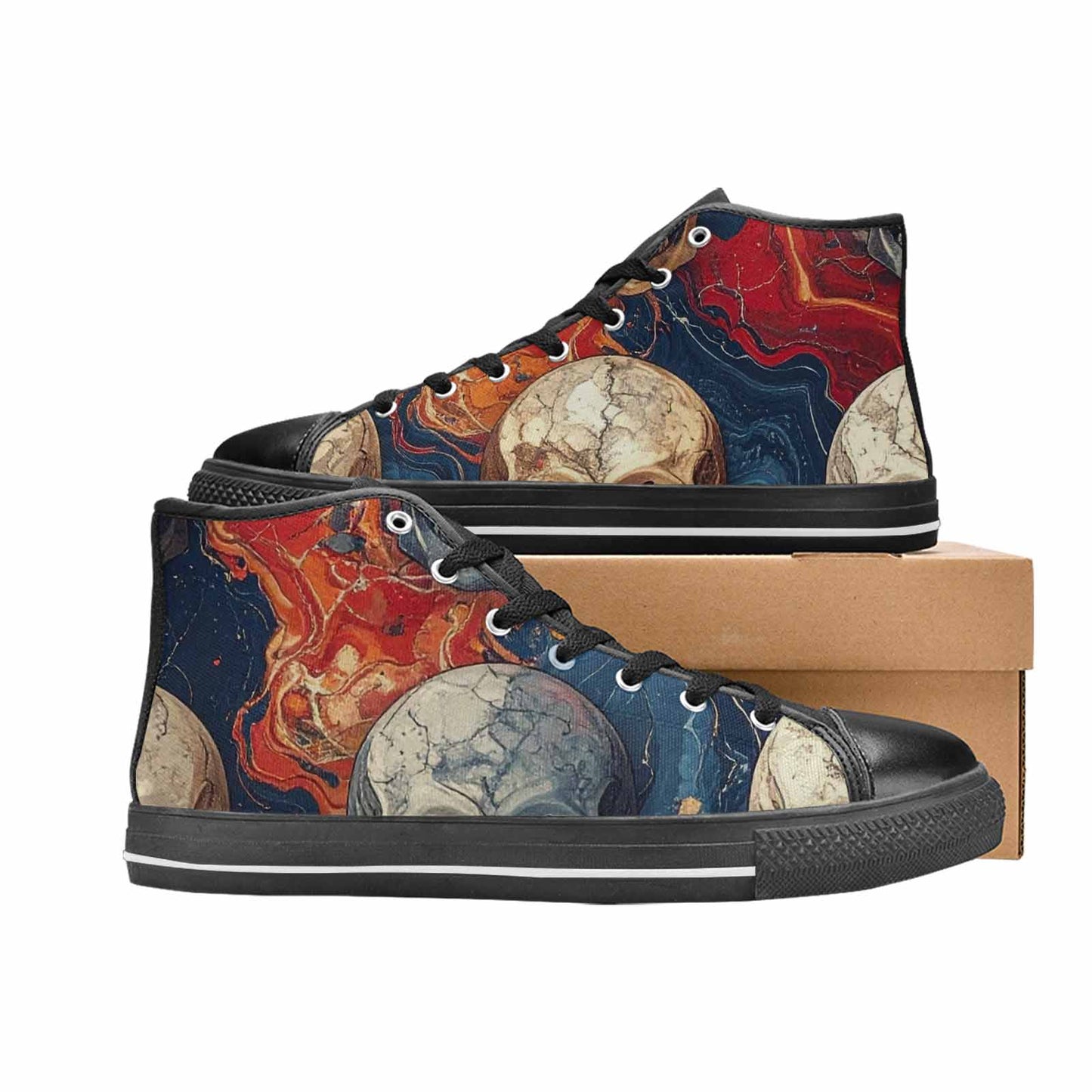 MEN'S Marble Skull High Top Canvas Neon Fantasy Custom Shoes