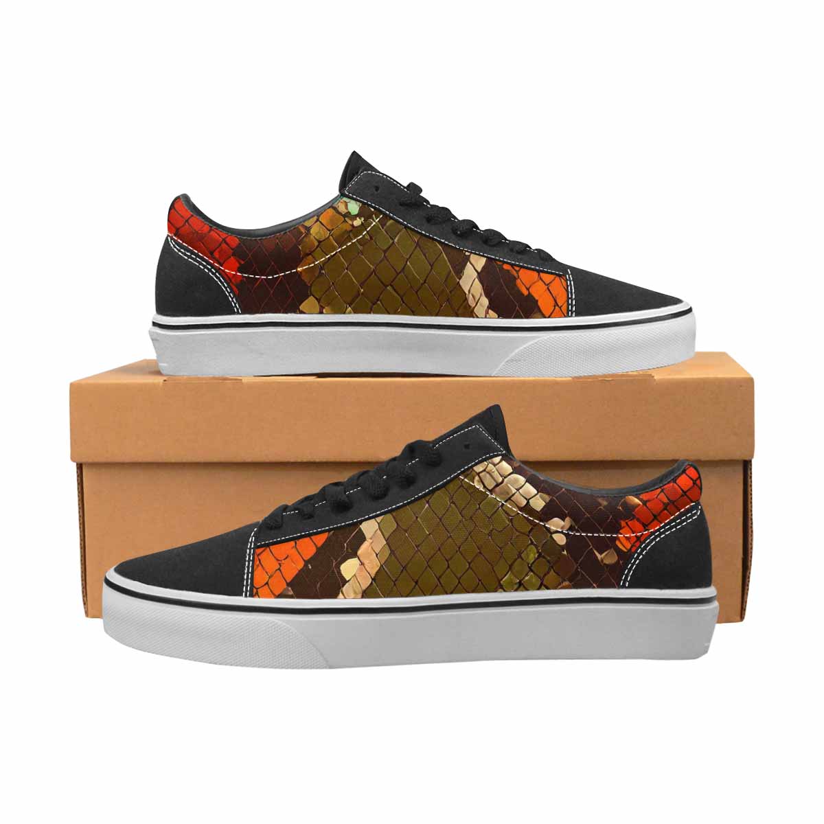 WOMEN'S Dark Snake Print Canvas Lace-Up Aesthetic Shoes