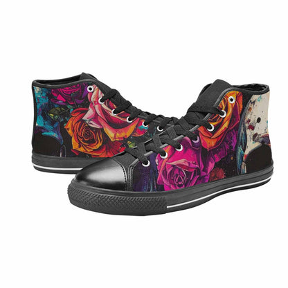 MEN'S Skulls Roses Acid Wash High Top Canvas Neon Fantasy Custom Sneakers