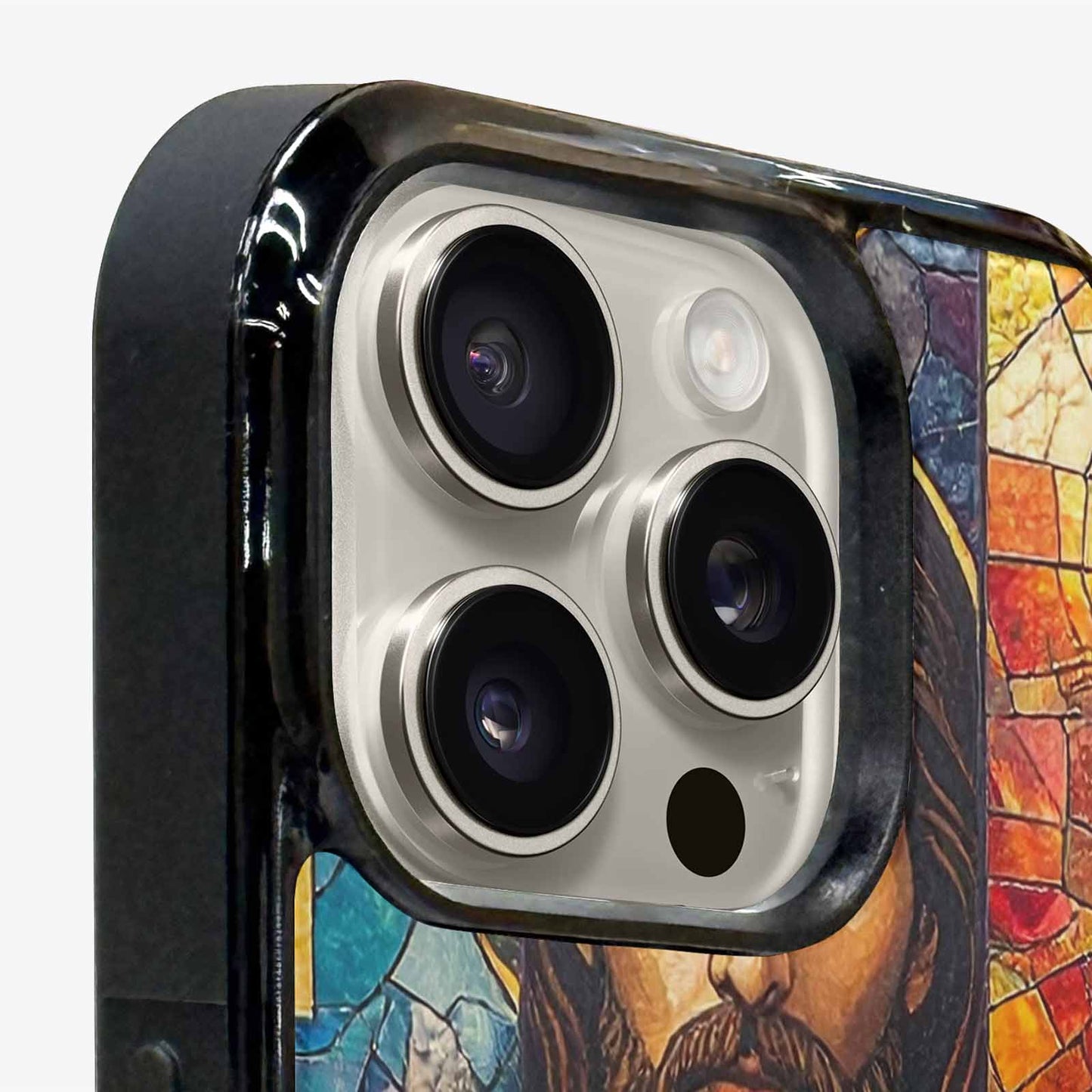 iPhone 15 Pro Max Case — Jesus Face Small Cross And Faith, Custom Art Phone Cover