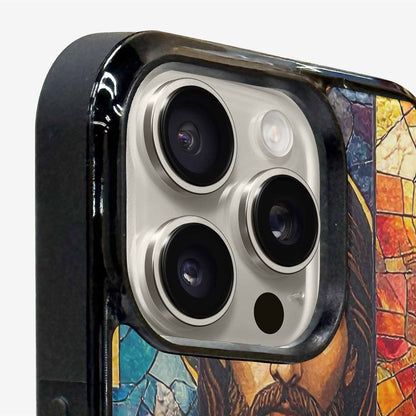 iPhone 15 Pro Max Case — Jesus Face Small Cross And Faith, Custom Art Phone Cover