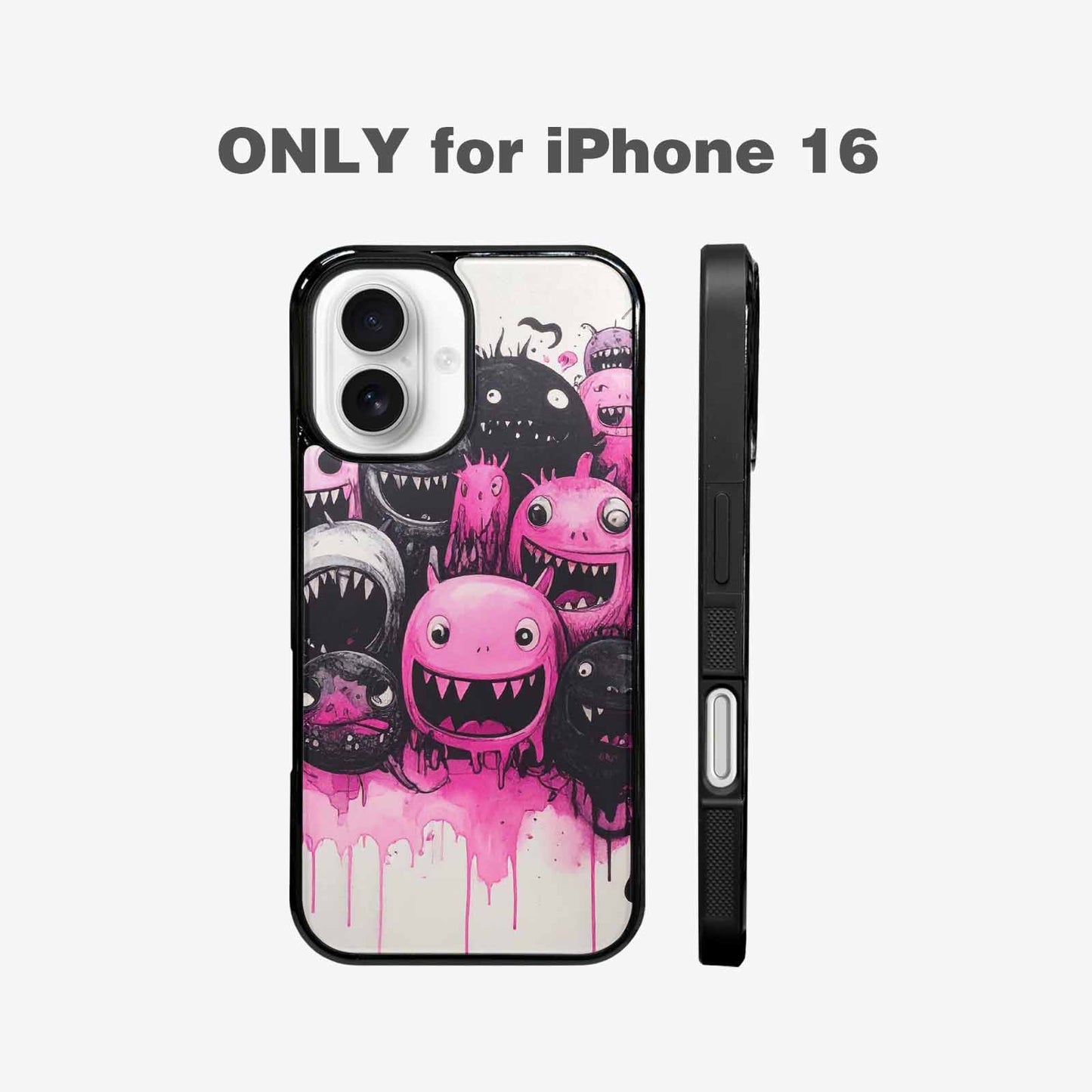 iPhone 16 Case — Monsters General Black Pink Ink Cartoon, Custom Made Phone Cover