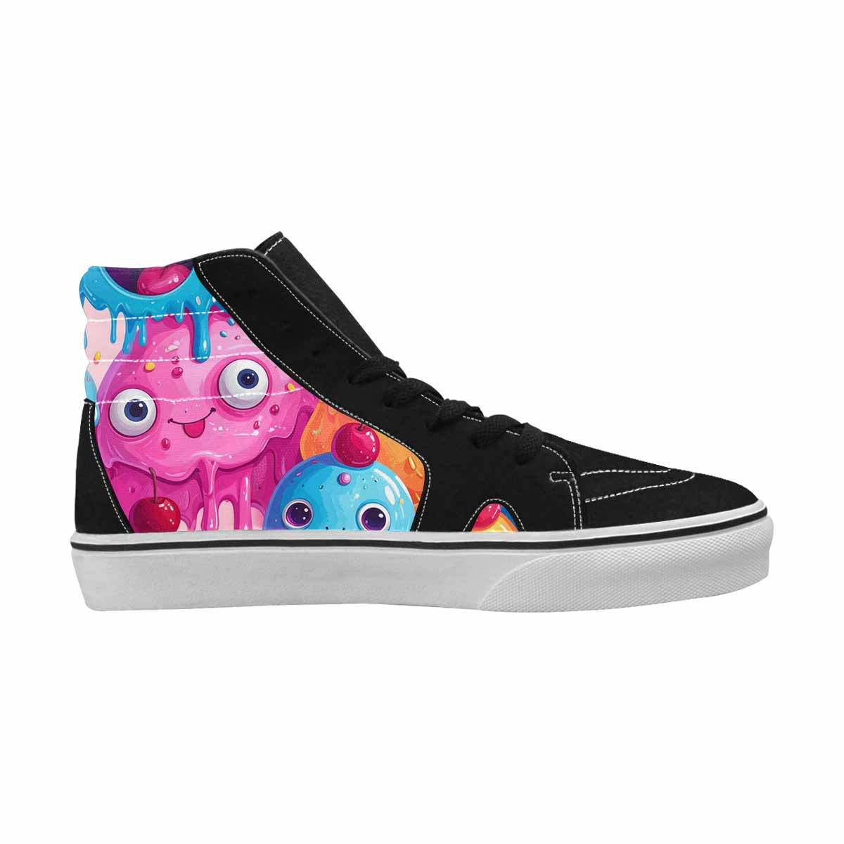 WOMEN'S Melting Icecream Monster Cherry High Top Canvas Cottagecore Custom Sneakers