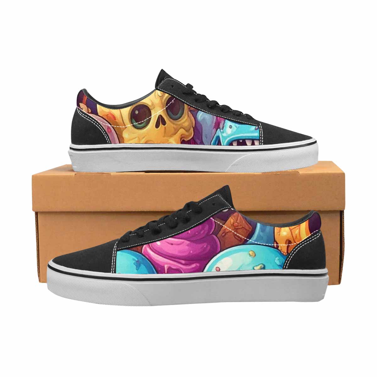 WOMEN'S Ice Cream Monsters  Lace-Up Canvas Surreal Custom Shoes