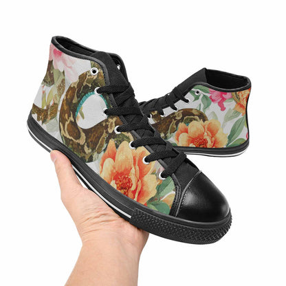 WOMEN'S Floral Snake Print High Top Canvas Vibrant Chaos Custom Shoes