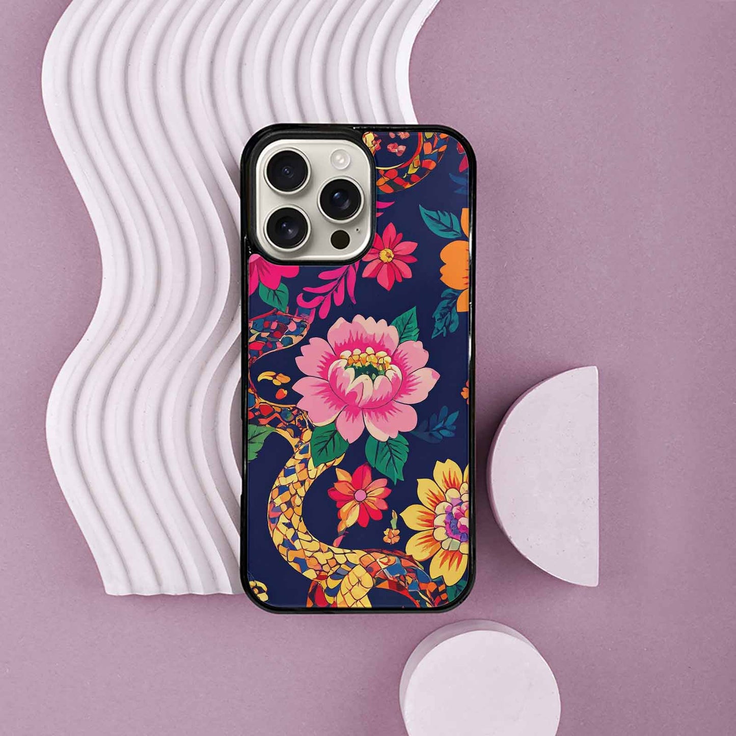 iPhone 16 Pro Max Case — Floral Snake Print Custom, Original Design Phone Case