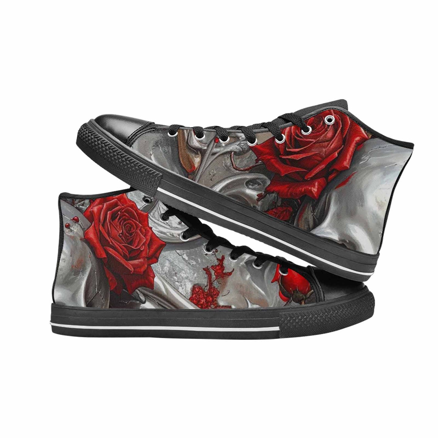 MEN'S Skulls Roses Chrome Airbrush High Top Canvas Dreamcore Custom Sneakers