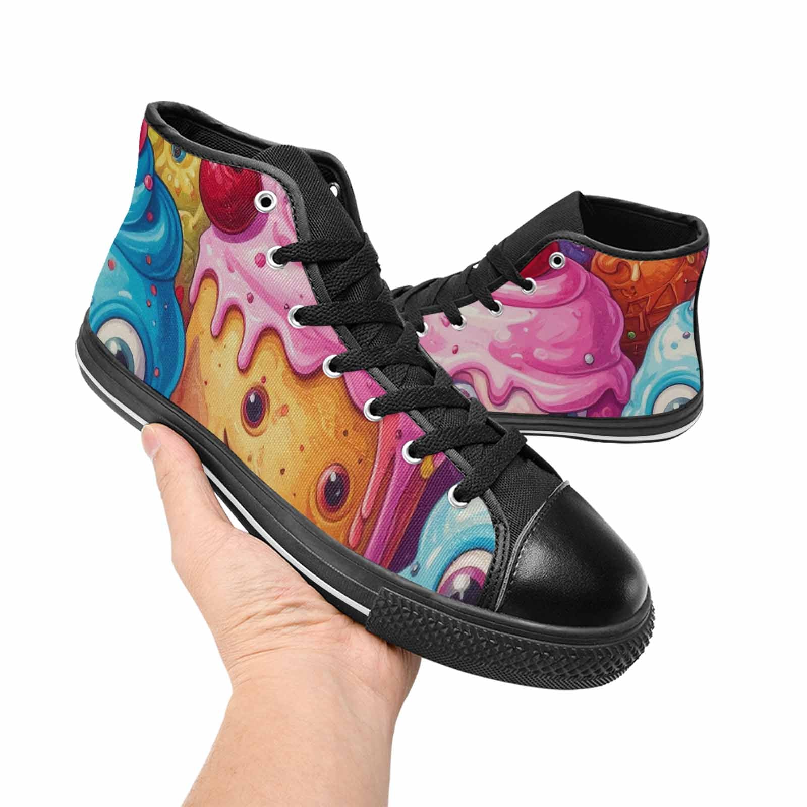 MEN'S Melting Icecream Monster Cherry High Top Canvas Aesthetic Custom Sneakers