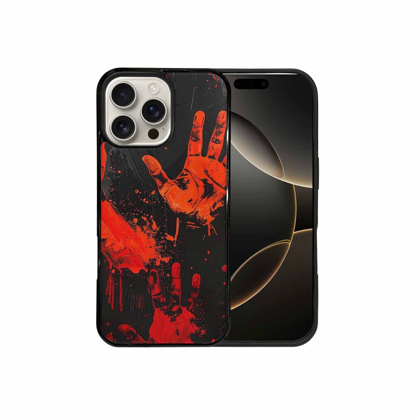 iPhone 16 Pro Max Case — Splatter Paint Art Hand Prints Black, Custom Phone Case