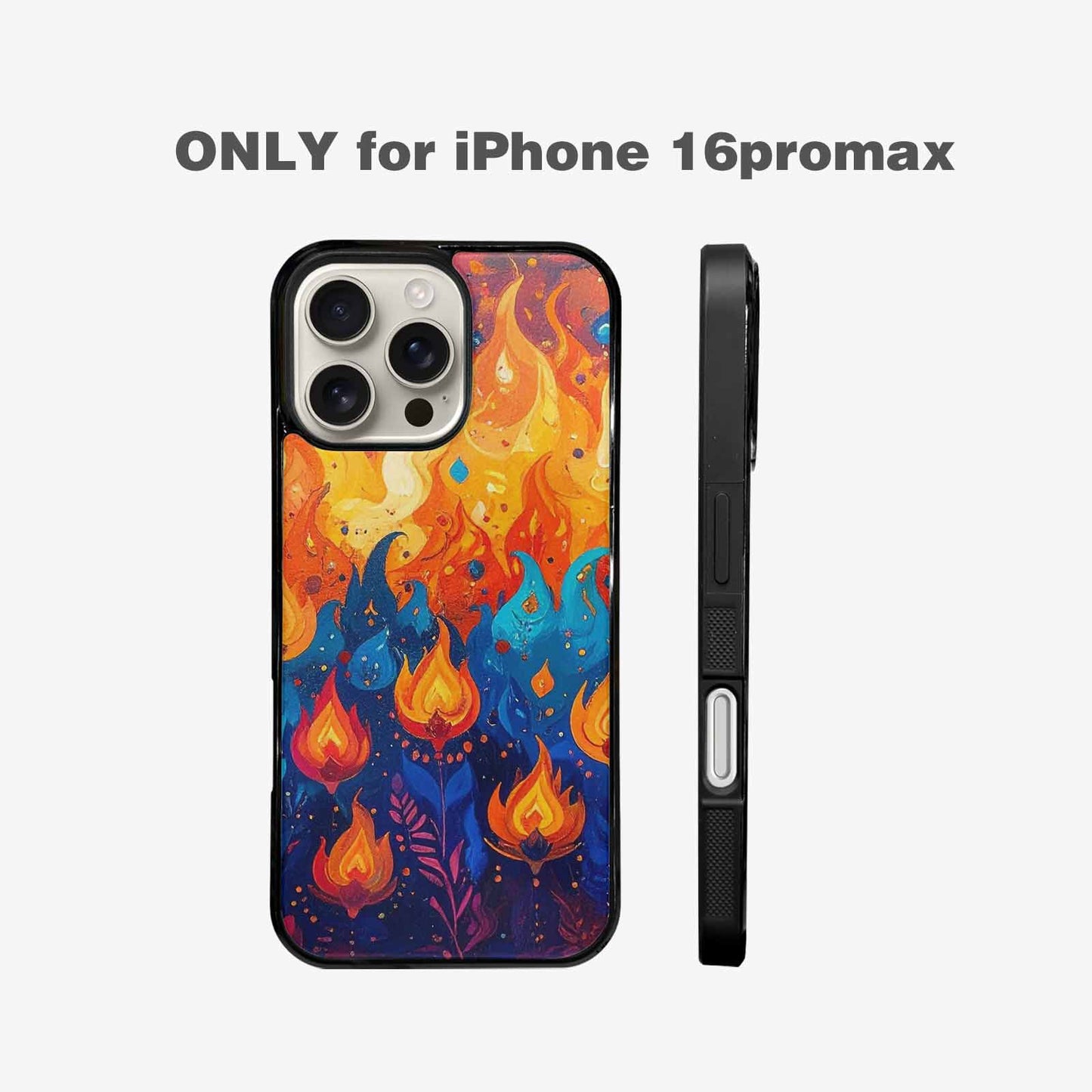 iPhone 16 Pro Max Case — Flame Burst Full Color Vibrant Flame, Custom Art Phone Cover