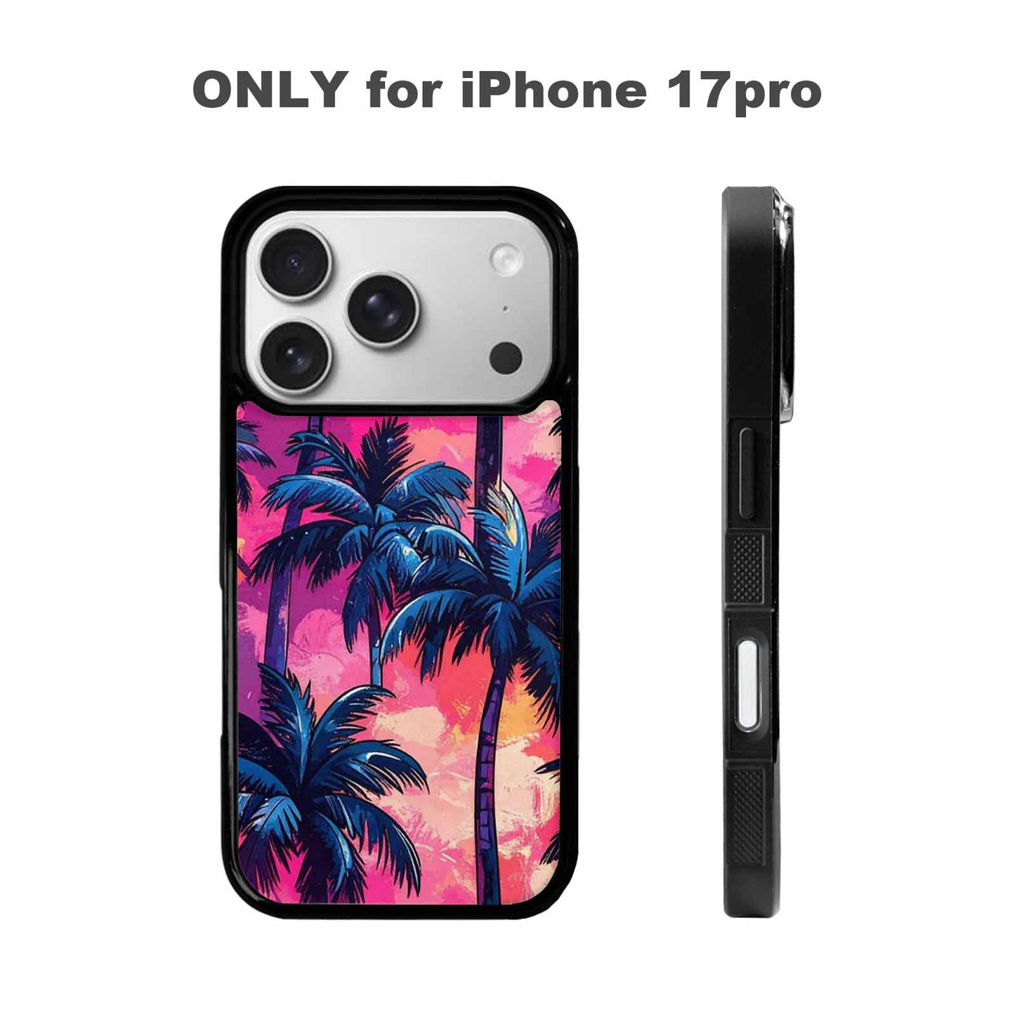 iPhone 17 Pro Case — Chrome Bling Palm Tree Original Art, Custom Art Phone Cover