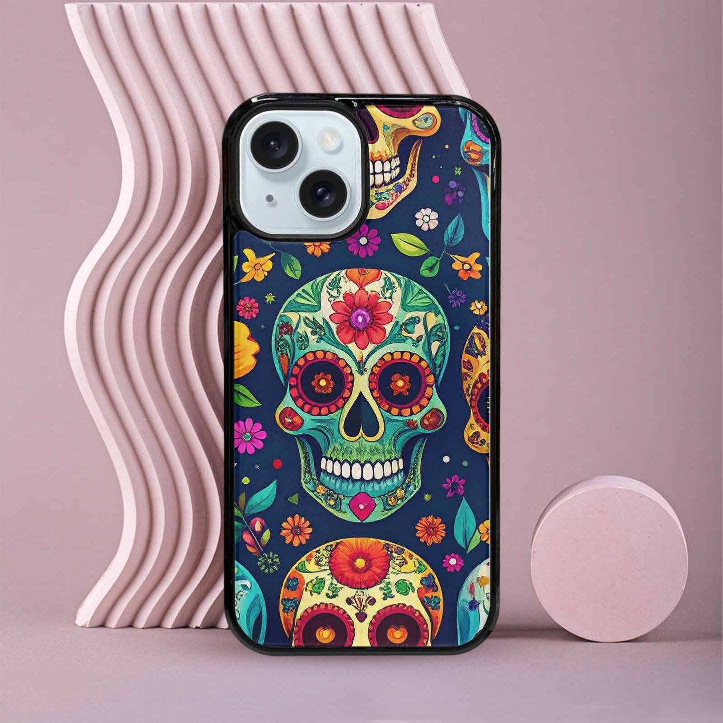 iPhone 15 Case — Rainbow Sugar Skull Weave, Personalized Phone Case