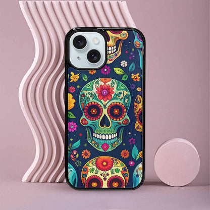 iPhone 15 Case — Rainbow Sugar Skull Weave, Personalized Phone Case