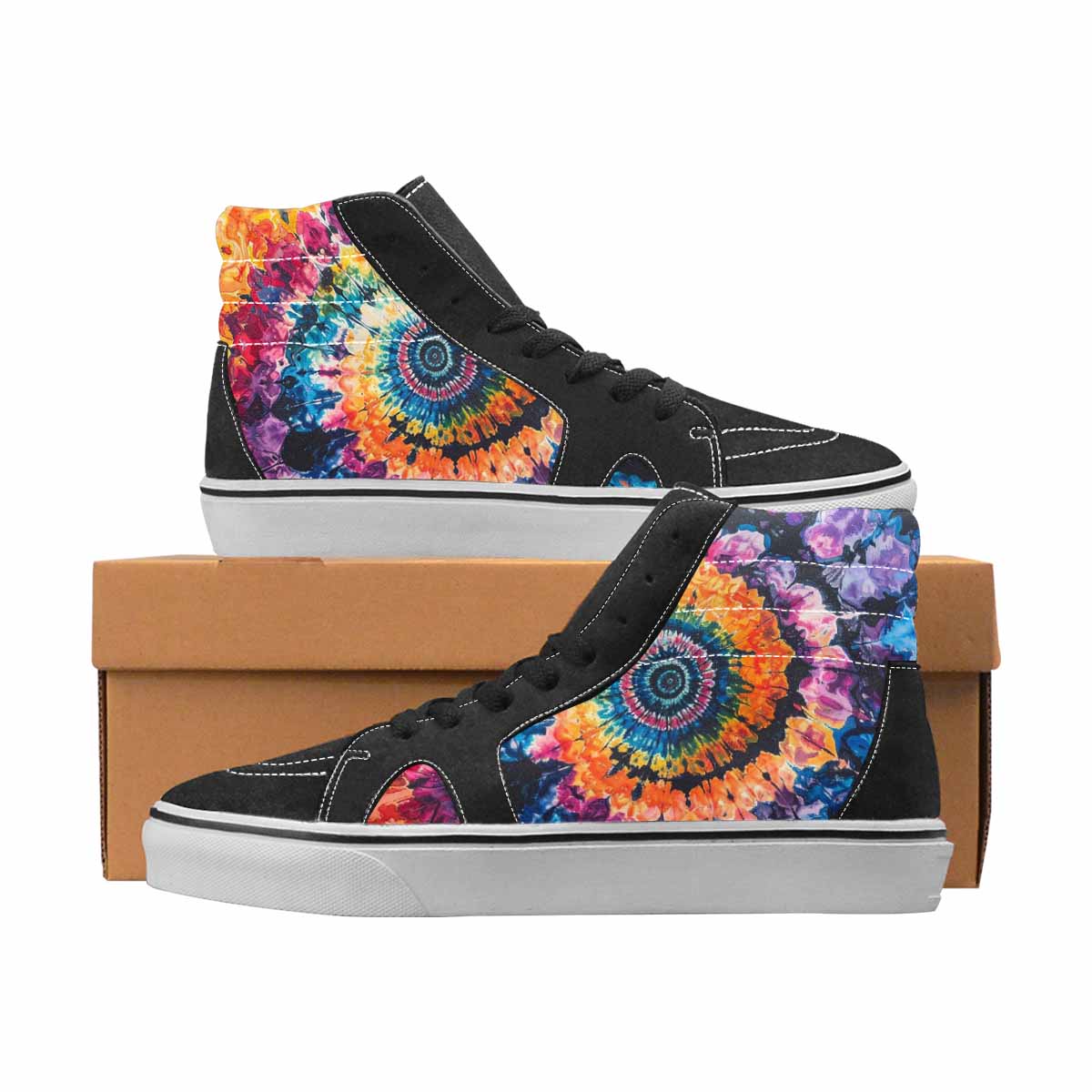 WOMEN'S Tie Dye Black & Blue Ink High Top Canvas Streetwear Cottagecore Customized Sneakers